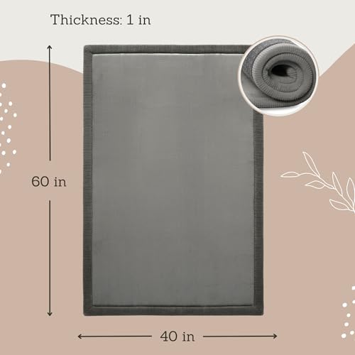 Image of Hakuna Matte CloudSoft Baby Play Mat for Floor 40 inch x 60 inch Dark Gray | Coral Velvet high-density foam Rug for Crawling & Cozy Play - Non-Slip, Water-Resistant, Easy-Care Tummy Time Mat