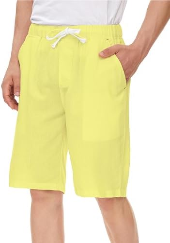 Shorts casuais masculinos de linho e algodão – Shorts de praia de...