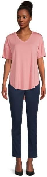 Time and Tru Women's V-Neck High Low Pullover Tunic T-Shirt,(Mauve Glow-L) - Image 2