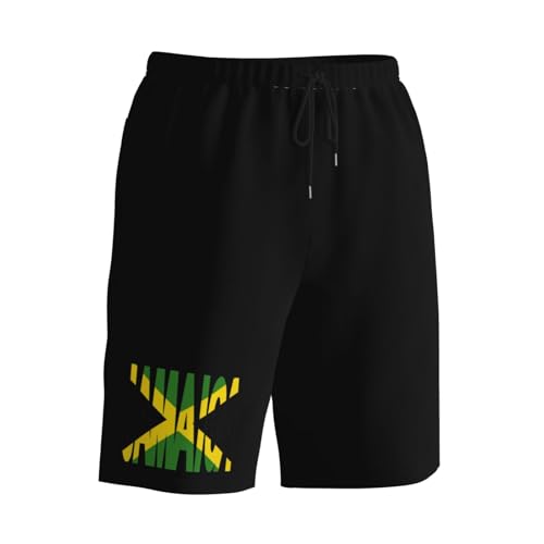 Jamaica Text with Jamaican Flag Men's Quick-Dry Board Shorts 7" - Swim Trunks Summer Hawaii Beach2