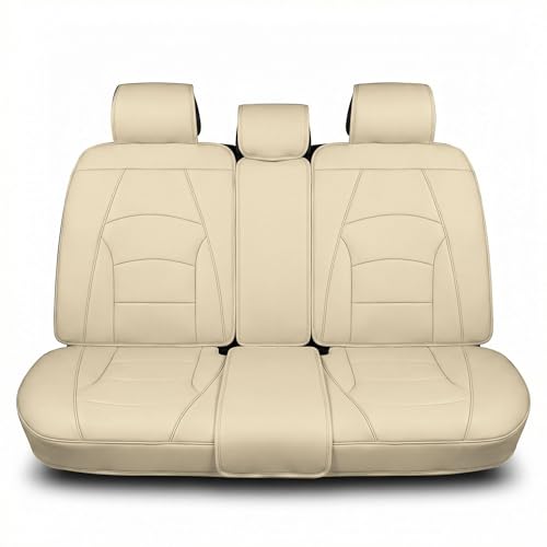 Image of FH Group Ultra Comfort Highest Grade Faux Leather Seat Cushions (Solid Beige) Rear Set with Gift - Universal Fit for Cars Trucks & SUVs