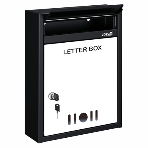Image of JD FRESH Wall Mount A4 Size Letter Box /Mail Box /Suggestion Box /Complaint Box for Office /Post Box for Home gate with Clear Window View & Secure Key Lock - (Black & Ivory)