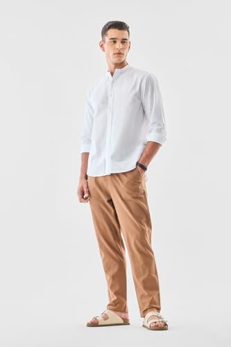 Image of SNITCH Men Trousers | Slim Fit Mid Rise Solid Design | Rayon Blend with Medium Stretch & Smooth Texture | Button & Zip Closure for Casual & Office Wear