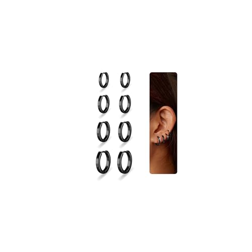 Nelytiya 4 Paar Ohrringe Silber 925 Kleine Creolen Silber 925 Für Damen Hypoallergen Schwarz Creolen Ohrringe Set Für Mehrere Piercings 7/9/12/14mm