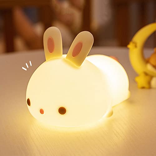 Kangl Bonita luz nocturna de conejito para niños, lámpara de animales para niños pequeños, luz nocturna de silicona para guardería, decoración de dormitorio para niñas adolescentes, decoraciones que b