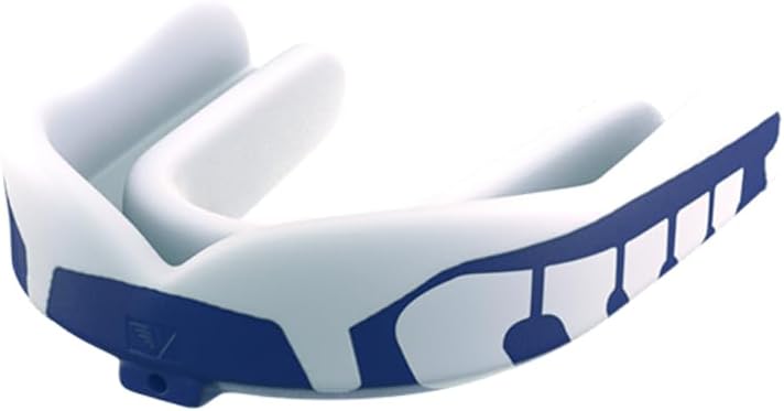 Velocity Champion - Protector bucal juvenil, 1 paquete, azul marino y blanco, para edades de 11 a 18 años, ideal para lacrosse, fútbol, hockey,