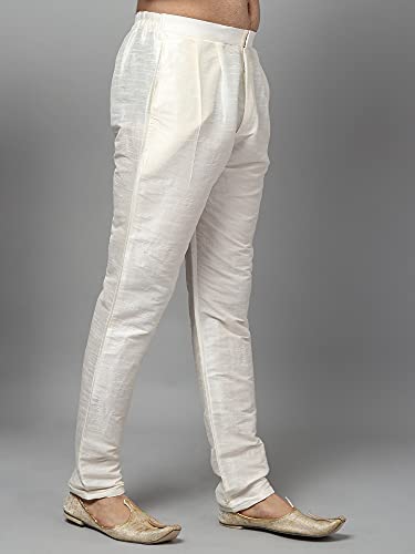 Image of Uri and MacKenzie Men's Silk Blend Solid Pathani Kurta with Readymade Pajama Pant Set