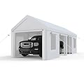 GarveeLife 13x25 ft Carport, Heavy Duty Carport with Reinforced Steel Poles, Upgraded Portable Garage with Doors & Window, UV Resistant All-Season Waterproof Tarp, for Car, Truck, Boat(White)