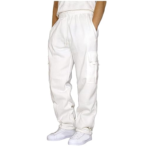 Mens Cargo Pants Plus Size Trendy Straight Leg Elastic Waist Joggers with Pockets Sports Trousers Classic Sweatpants