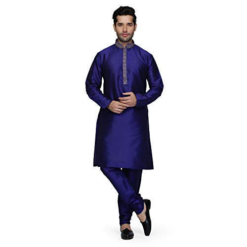 Kurta azul real de seda para hombre: traje formal de gala india