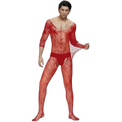 ohmydear Men's Fishnet Long Sleeve Bodysuit Cover