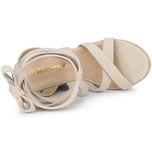 Allegra K Women's Espadrilles Platform Heels Lace Up Beige Wedge Sandals - 8.5 M Us #TOP14