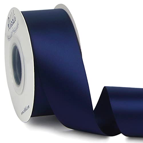 Ribbli Navy Double Faced Satin Ribbon 1-1/2 x Continuous 25 Yards Use for Bows Bouquet Gift Wrapping Wedding Floral Arrangement