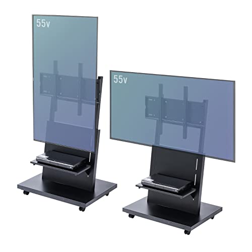 イーサプライ テレビスタンド デジタルサイネージ 32-65インチ程度 耐荷重40kg キャスター付き 移動式 棚付き 縦設置 角度調整 EEX-TVS028BK