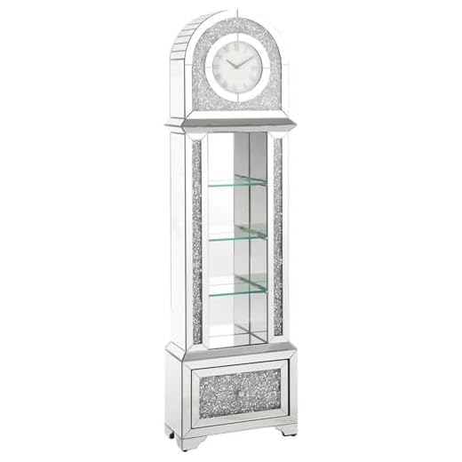 Acme Noralie Grandfather Clock in Mirrored & Faux Diamonds