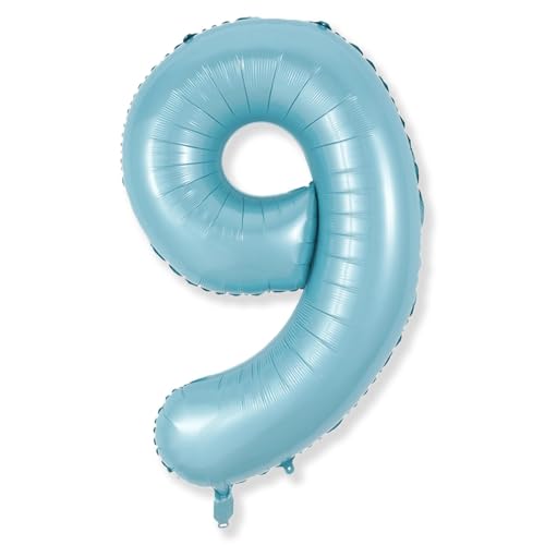 Image of 9 Balloons Number, 40 Inch Large Light Blue Mylar Number 9 Balloon, Baby Sky Blue Foil Self Inflating Helium Number 9 for Boys Kids 9th Age Birthday Party Decor Anniversary Decorations Supplies