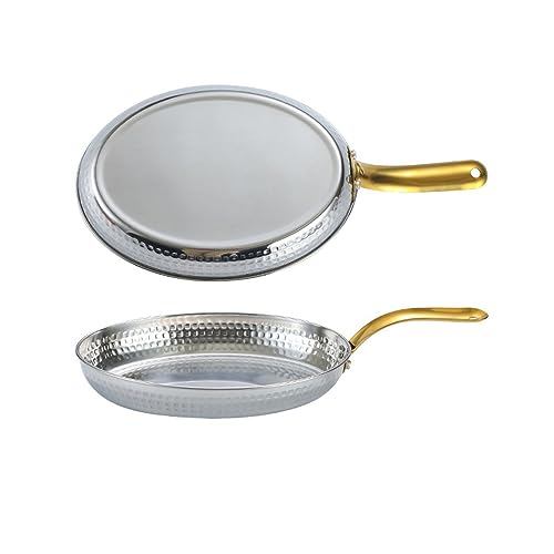 HQHYGM Spanish Paella Pan Skillet 304 Stainless Steel Non Stick Seafood Dish Cookware for Home Restaurants and Camping Silver 16cm Tray(Silver 24cm)