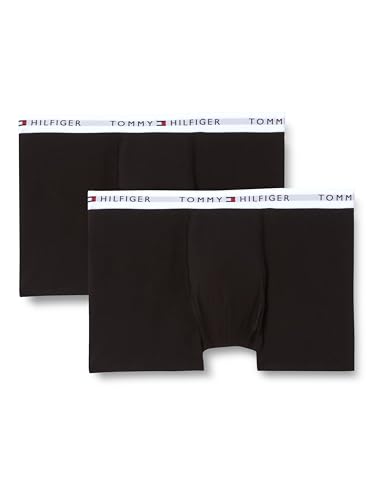 Tommy Hilfiger Boys’ 2 Pack Trunks with Logo Waistband, Black (Black/Black), 8-10 Years