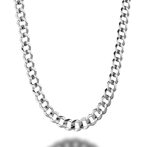 Savlano 925 Sterling Silver 7mm Italian Solid Curb Cuban Link Chain Necklace For Men & Women - Made in Italy Comes With a Gift Box (24, 7mm)