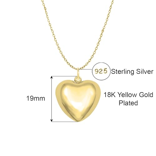 Savlano 925 Sterling Silver Puffy Hallow Heart Pendant Necklace -18K Gold Plated Love Charm Chain for Women Comes with Gift Box- Made in Italy3
