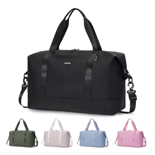 ECOHUB Travel Duffel Bag, Water Resistant Weekender Bag Carry On Bags for Women, Sport Gym Bags for Men, Hospital Bag for Labor and Delivery, Overnight Bag Luggage Bag with Trolley Sleeve, 30L Black