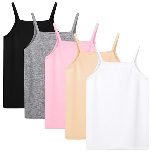 Cooraby 5 Pack Girls Tank Tops Soft Cami Scoop Neck Undershirts Solid Sleeveless Undershirts for Toddler Girls