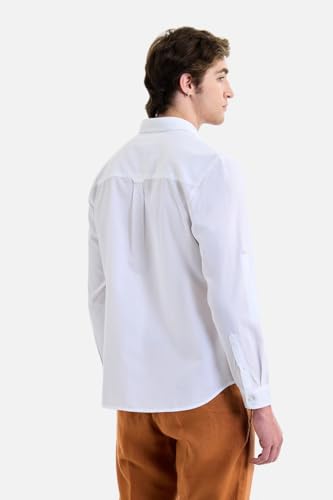 Image of SNITCH Men Smart Casual Shirt | Regular Fit Full Sleeve Button-Down Collar Solid Style | Breathable Cotton Linen Blend & Lightweight Fabric for Office