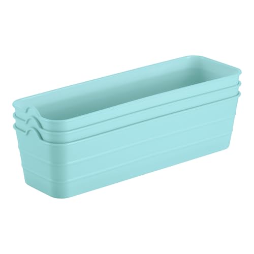 Image of KOLORR Flexi Tray Narrow Flexible Space-Saving Storage, Stackable Storage Organizer, Drawer Organizer Trays for Home, Washroom, Office, and Kitchen Organization Pack of 3 - Mint