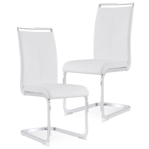 Image of Baysitone Modern Dining Chairs Set of 2, Side & Kitchen Chairs with Faux Leather Padded Seat High Back, for Dining, Kitchen, Living Room - White