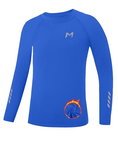 Moozava Youth Boys Compression Thermal Shirt Long Sleeve Fleece Undershirt for Boy Kids Football Baseball Soccer Base Layer Tops Royal Blue L