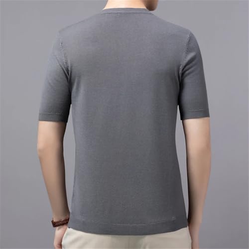 Men Spring Ummer Knitting Sweater Round Neck Short Sleeve Soft Loose Solid Pullover Tops4