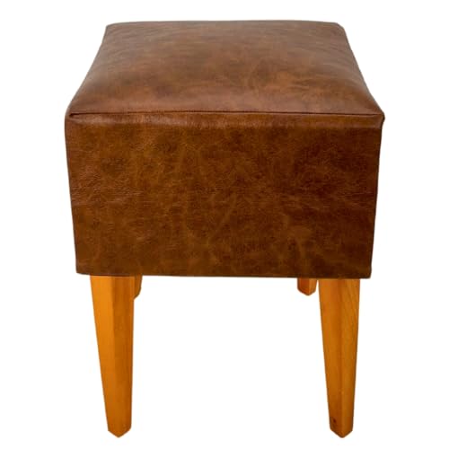 Puff Banqueta Estofado em Couro Sintético, Pés em Madeira Eucalipto, Courissimo, Decorativo para Sal