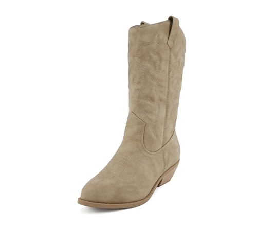 Image of Soda inchTELLER inch ~ Women's Western Cowboy Boots with Stitched Detailing, Pointed Toe, and Low Block Heel