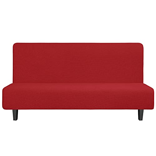 Easy-Going Stretch Futon Slipcover Armless Futon Bed Cover Furniture Protector Without Armrests With Elastic Bottom For Kids, Soft Jacquard Fabric Small Checks (Large, Christmas Red) #TOP26