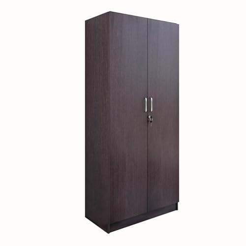 Image of VIKI Wardrobe | Mawlynnong Wardrobe | Wooden Almirah for 2 Door Wardrobe with 2 Shelves & Hanging Space (Dark Wenge - 40D x 80W x 180.8H) | 1 Year Warranty | Free Assembly