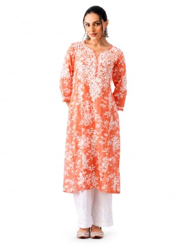 Image of Zainab Mulmul Straight Kurta |Chikankari | Chikankari Kurta | Chikankari Short Kurti | Lucknowi Chikankari Kurti (WL155-P)