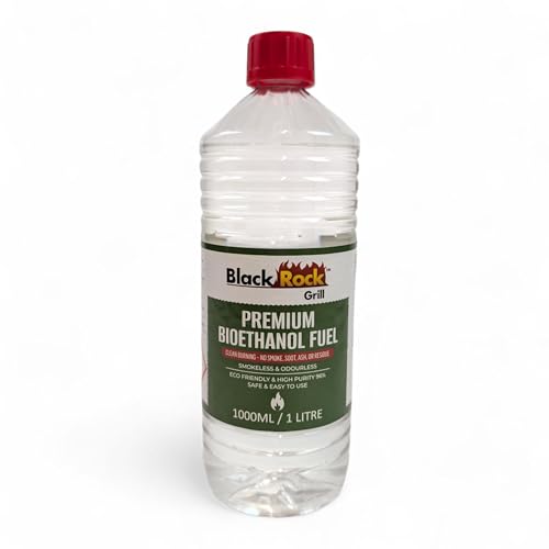 Black Rock Grill Bioethanol Fuel 1L Premium Liquid Fuel for Fire Pits Fireplaces Spirit Burners & Alcohol Stoves High Purity Clean Burning Eco-Friendly Ethanol for Indoor & Outdoor