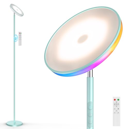 Image of UFO LED Torchiere Floor Lamp with RGB Ambient Light, 42W 3700LM Bright Dimmable Sky Lamp,71in Modern Tall Standing Lamp with Remote Touch Control&Timer,for Living Room Bedroom Office Gaming Room,Blue