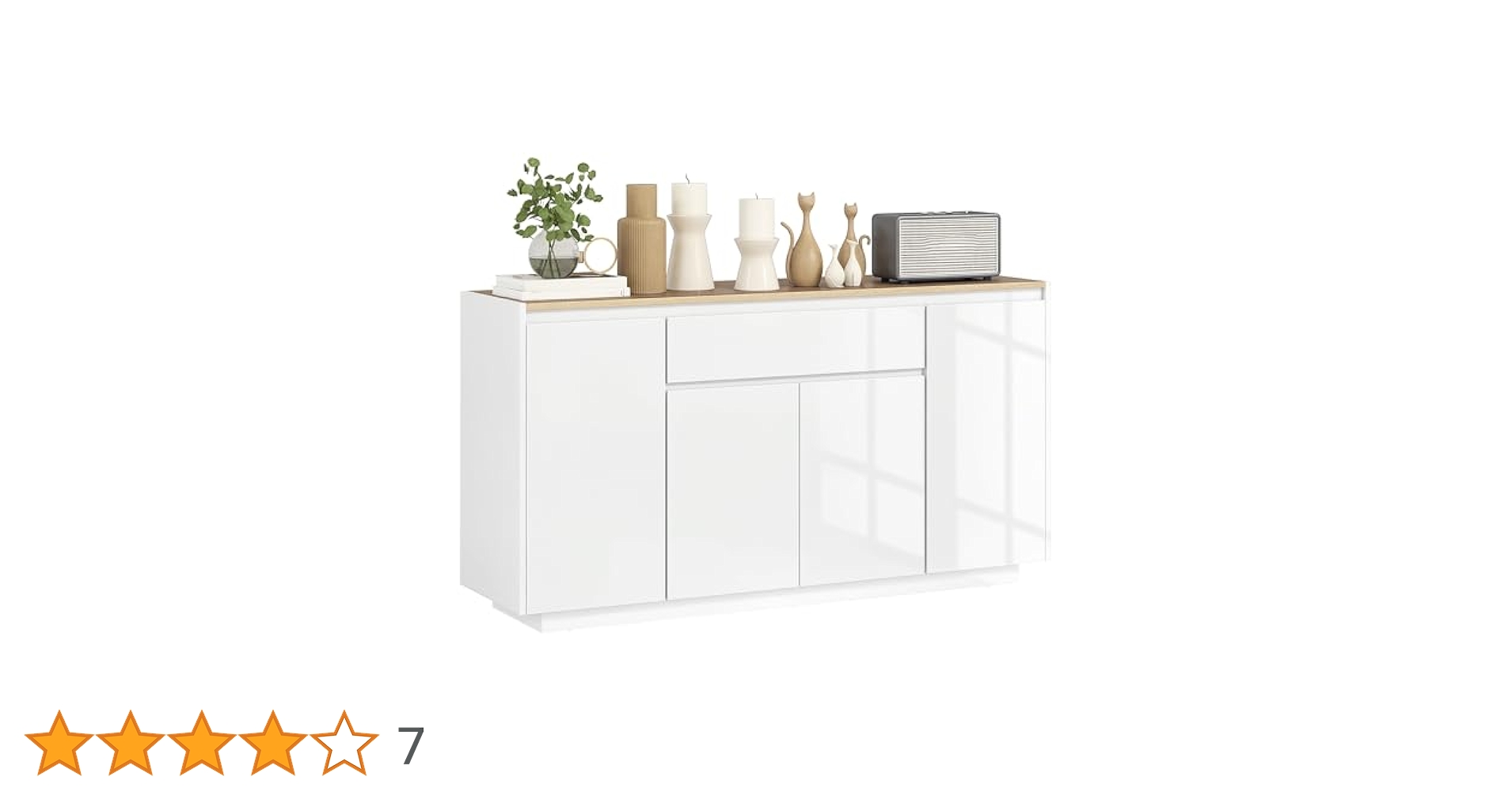 HOMCOM Credenza Cucina Alta - 180cm, 4 Ante, Cassetto, Ripiano Regolabile, Bianco