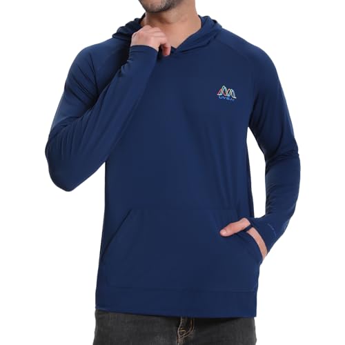 Image of Men's UPF 50+ Hoodie Shirt Long Sleeve Permanent UV Sun Protection Vented Tee Performance for Outdoor Hiking Fishing