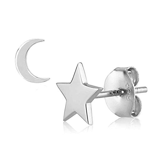Brandlinger pendientes mujer plata bañados en oro, piercing oreja, pendientes pequeños mujer, pendientes dorados de forma luna y estrella