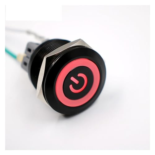 Interrupteur bouton poussoir LED bleu 6V 25mm en métal noir étanche - 4