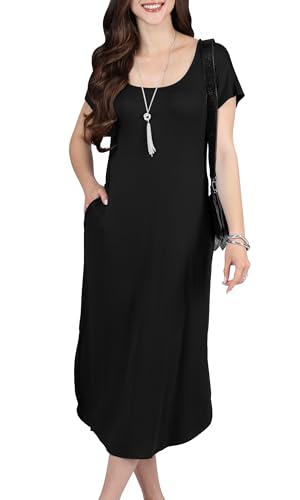 Image of KOH KOH Womens 2026 Long Casual Pockets Loose Cap Sleeve Comfy Midi Dress
