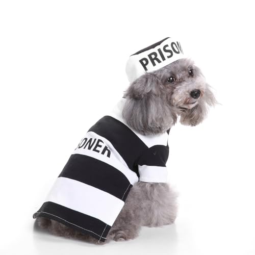 AttRex かわいい ペット服 犬服 猫服 クリスマス ハロウィン コスチューム ドッグウエア ジャケット パーカー 小型犬 中型犬 警察/お寿司/犯人 コスプレ 仮装 洋服 トイプードル チワワ 衣装 変身服 面白い (S,犯人)