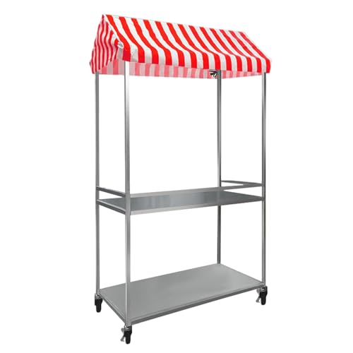 Carrito expendedor de helados, soporte de exhibición móvil con ruedas con toldo a rayas para alimentos y eventos de mercado