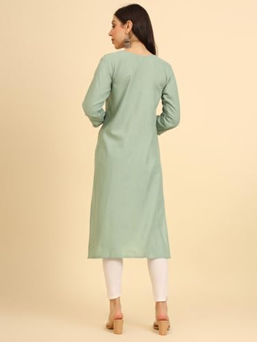 Image of Women's Chikankari-Lucknowi Embroidered Work | 3 /4 Sleeve | Knee Length | Round Neck | Cotton Fabric | Straight Kurta