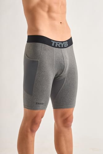 Image of TRYB Men's Compression Shorts & Pants | Sports Innerwear for Gym, Running & Training | Quick Dry, Breathable, 4-Way Stretch, Moisture Wicking, Anti-Chafing Muscle Support Athletic Wear with Pocket