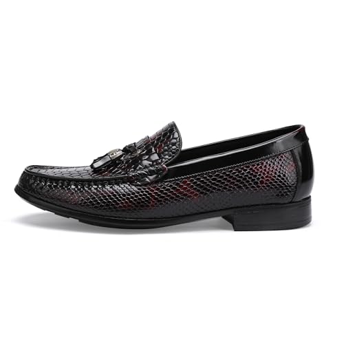 Men's Tassel Dress Shoes, Fashion Crocodile Printed Classic Leather Slip on Loafers Tassel Shoes3