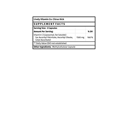 Lively Vitamin Co. Citrus Kick - Liposomal Vitamin C - Sunflower Lecithin - Immune Function - Highly Absorbable - Collagen Synthesis - Eye Health Immunity - Gluten Dairy Soy Free - 120 Vegan Capsules #TOP1