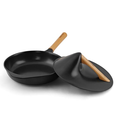 Golden Cudgel Nonstick Saute Pan Skillet with Lid,10 Inch Deep Frying Pan, Toxin-Free Ceramic...
